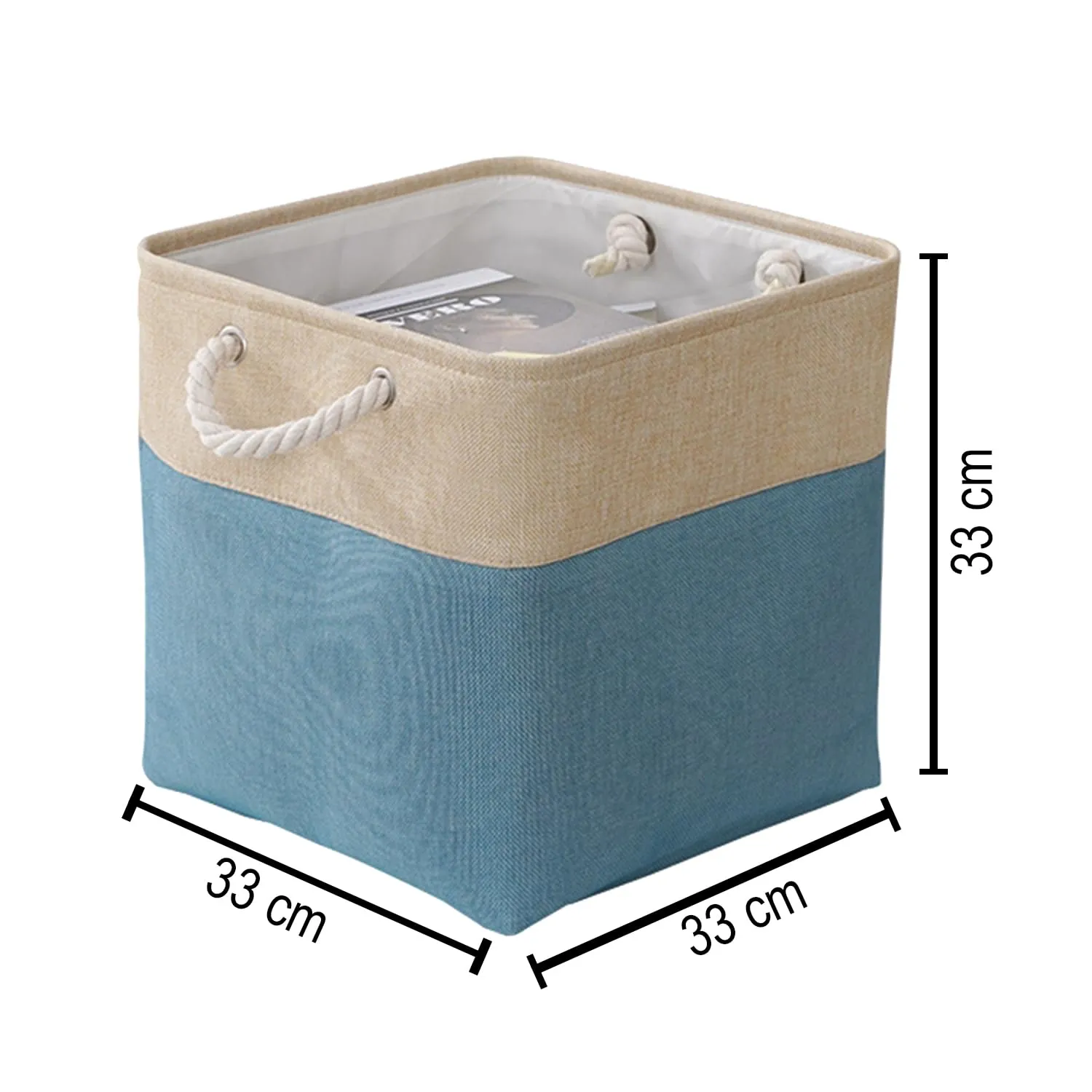 Kuber Industries Sqaure Storage Basket With Handle|Foldable Storage Organizer|Idol For Home D?cor, Storing Toys, Kids Clothes (Khaki-Blue)