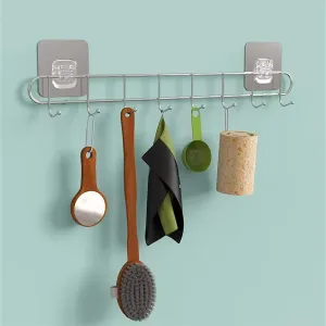 Kuber Industries Wall Hanger | Hooks Rack Organizer | Hanger for Kitchen & Bathroom | Door Hook Hanger | Hanger Clothes Organizer | Stainless Steel Wardrobe Hanger | JPJ048 | Silver