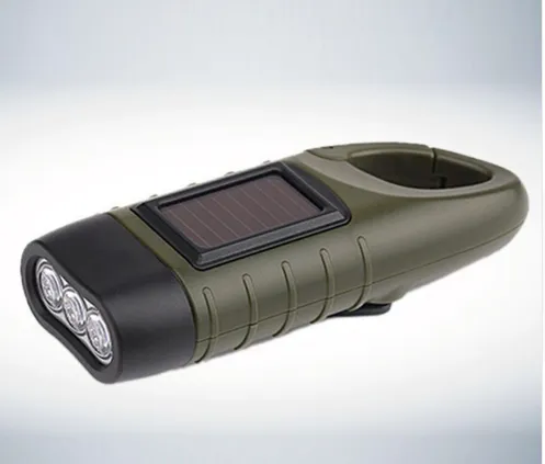 LED - Hand Crank - Solar Power - Flashlight