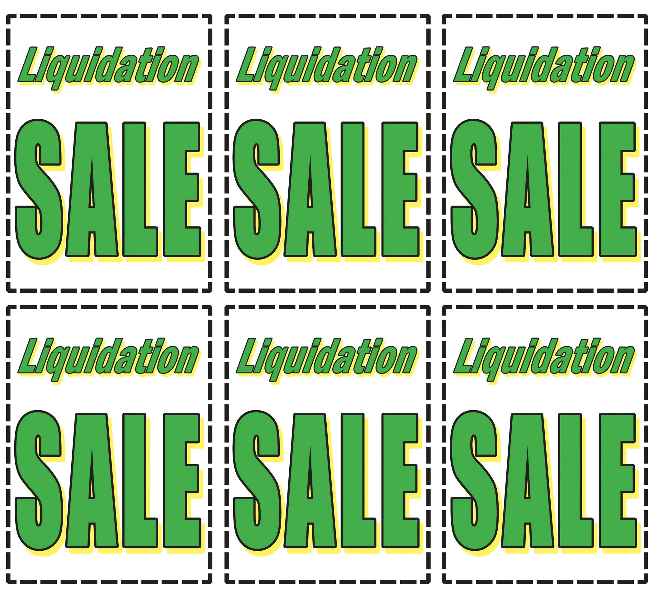 Liquidation Sale Store Window Display Paper Signs; 18w x 24h - 6 Pack