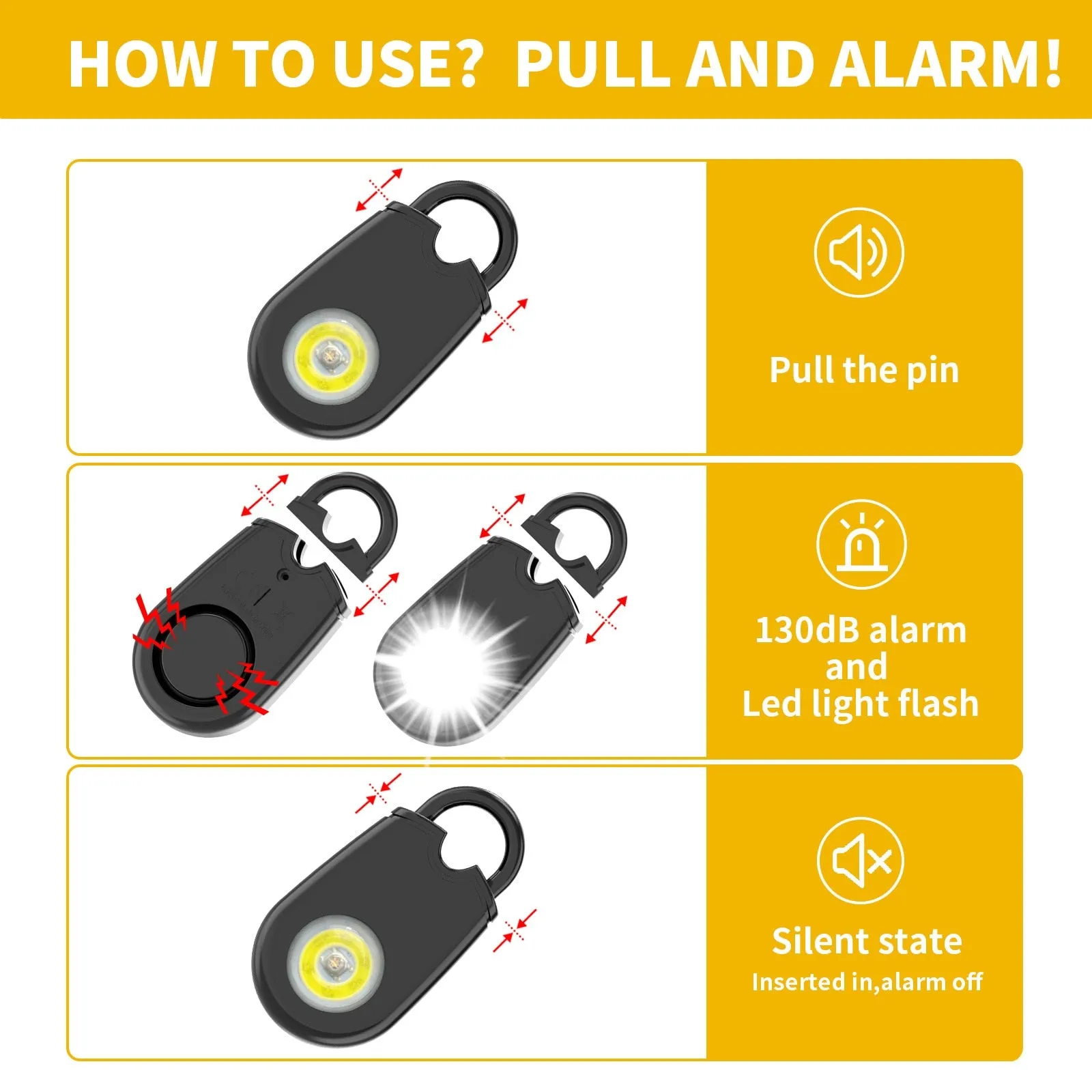 Locket Personal Alarm   LED Flashlight Combo Self Defense Keychain