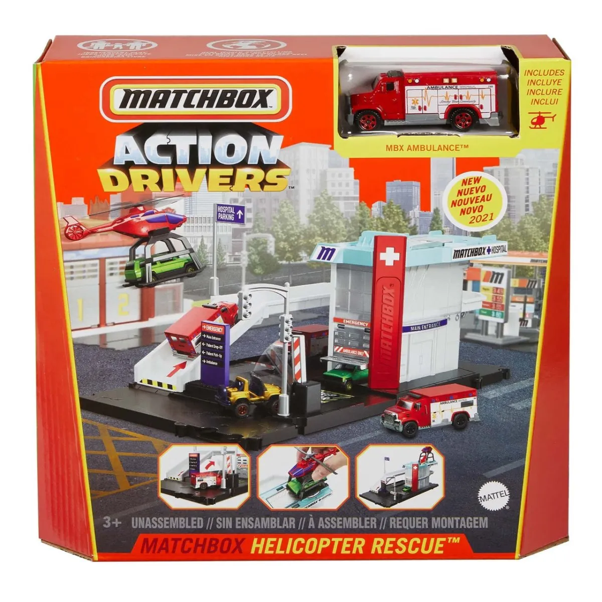 Matchbox Original Action Drivers Helicopter Rescue Car Set