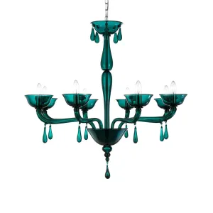 Murano Glass Chandelier with 8 Light and Crystal Drops