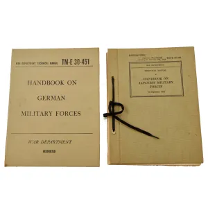 Original U.S. WWII Enemy Technical Manuals For German Military Forces and Japanese Military Forces - 2 Handbooks