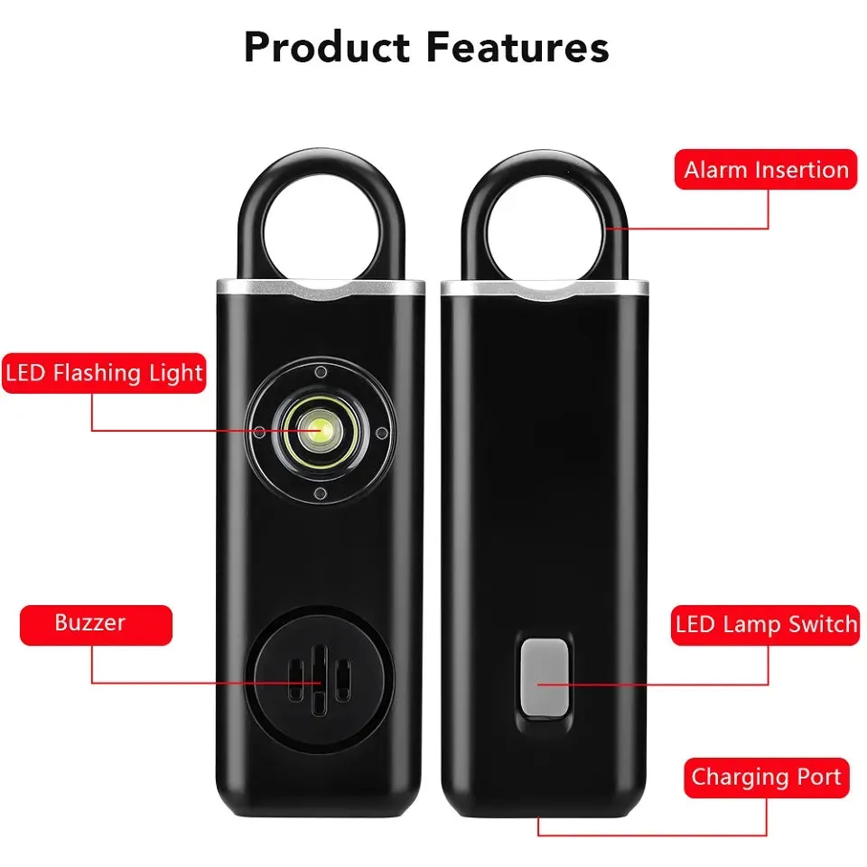 Pendant Personal Alarm   LED Emergency Light Self Defense Keychain