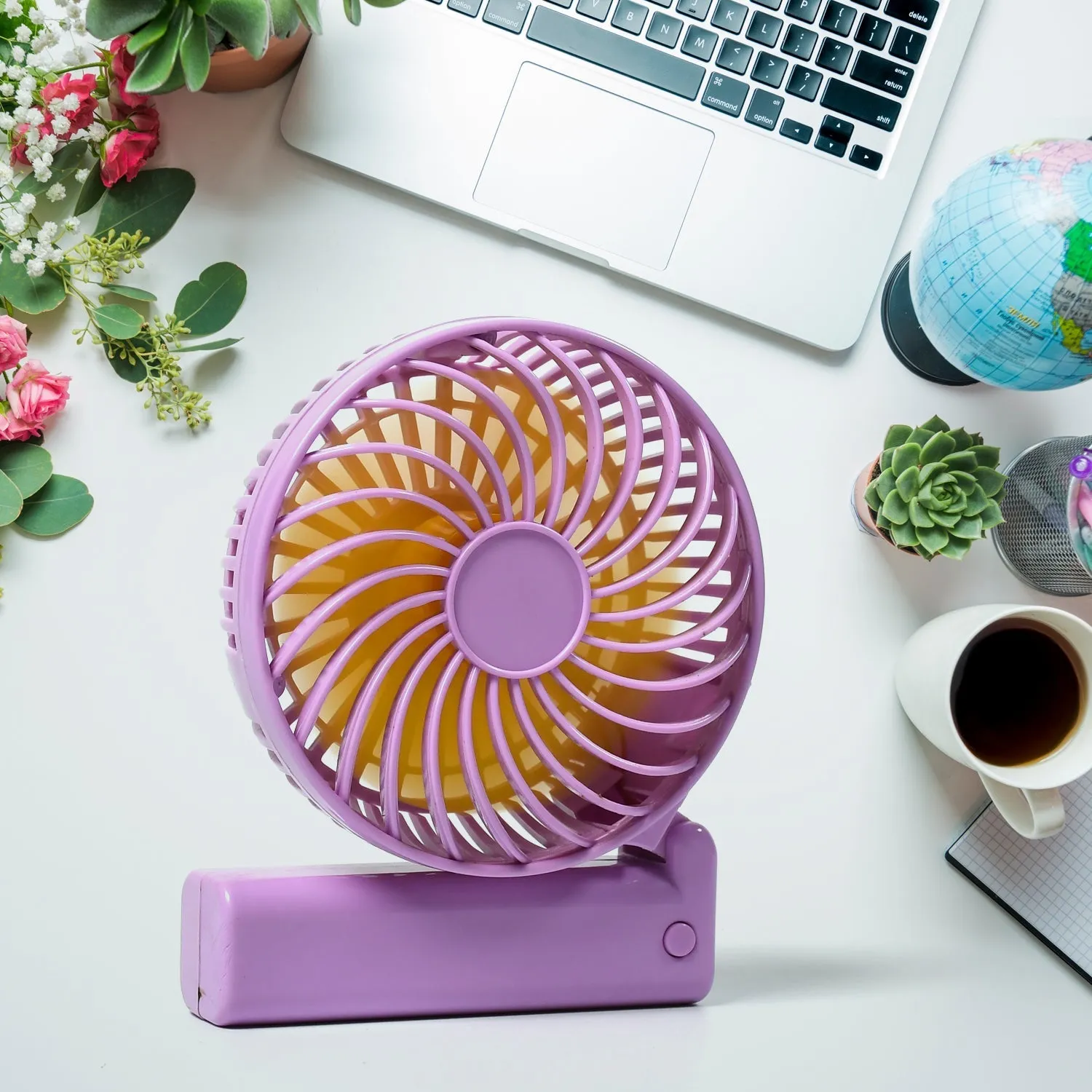 Portable Mini handy Fan & Personal Table Fan | Rechargeable Battery Operated Fan Suitable for Kids, Women, Makeup Artist, Home Office (Battery Not Include)