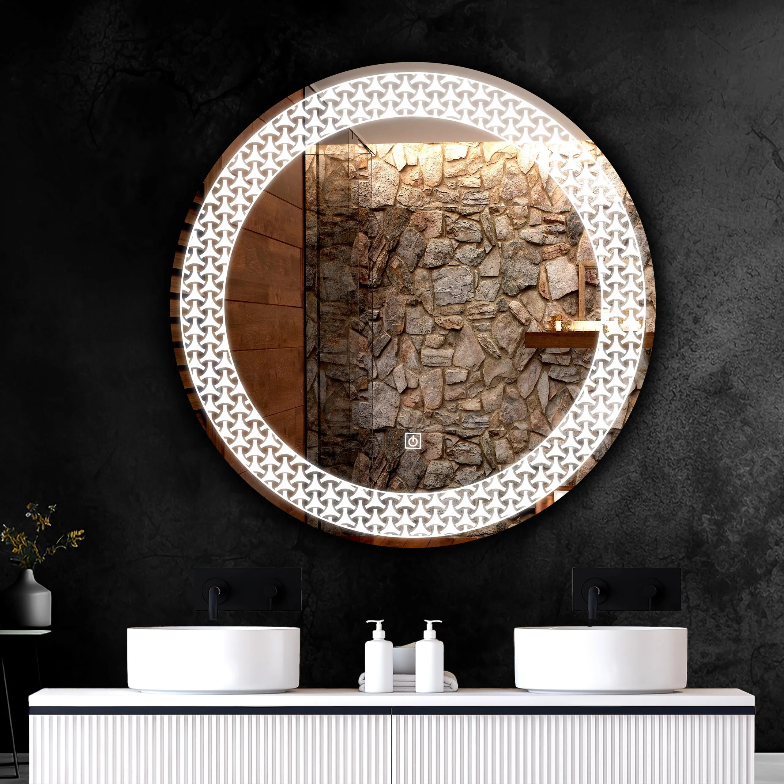 Round LED Wall Mirror for Bathroom,Wash Basin Mirror 3 LED Lights (Warm,White,Natural White, Size 24x24 Inch