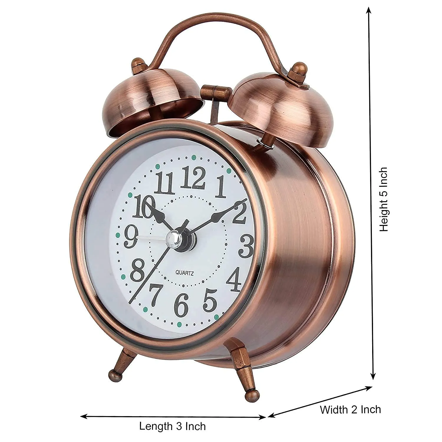 SETON Twin Bell Copper Table Alarm Clock with Night Led Light - Alarm Clock for Student for Kids Bedroom | Alarm Clocks for Heavy Sleepers