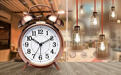 SETON Twin Bell Copper Table Alarm Clock with Night Led Light - Alarm Clock for Student for Kids Bedroom | Alarm Clocks for Heavy Sleepers