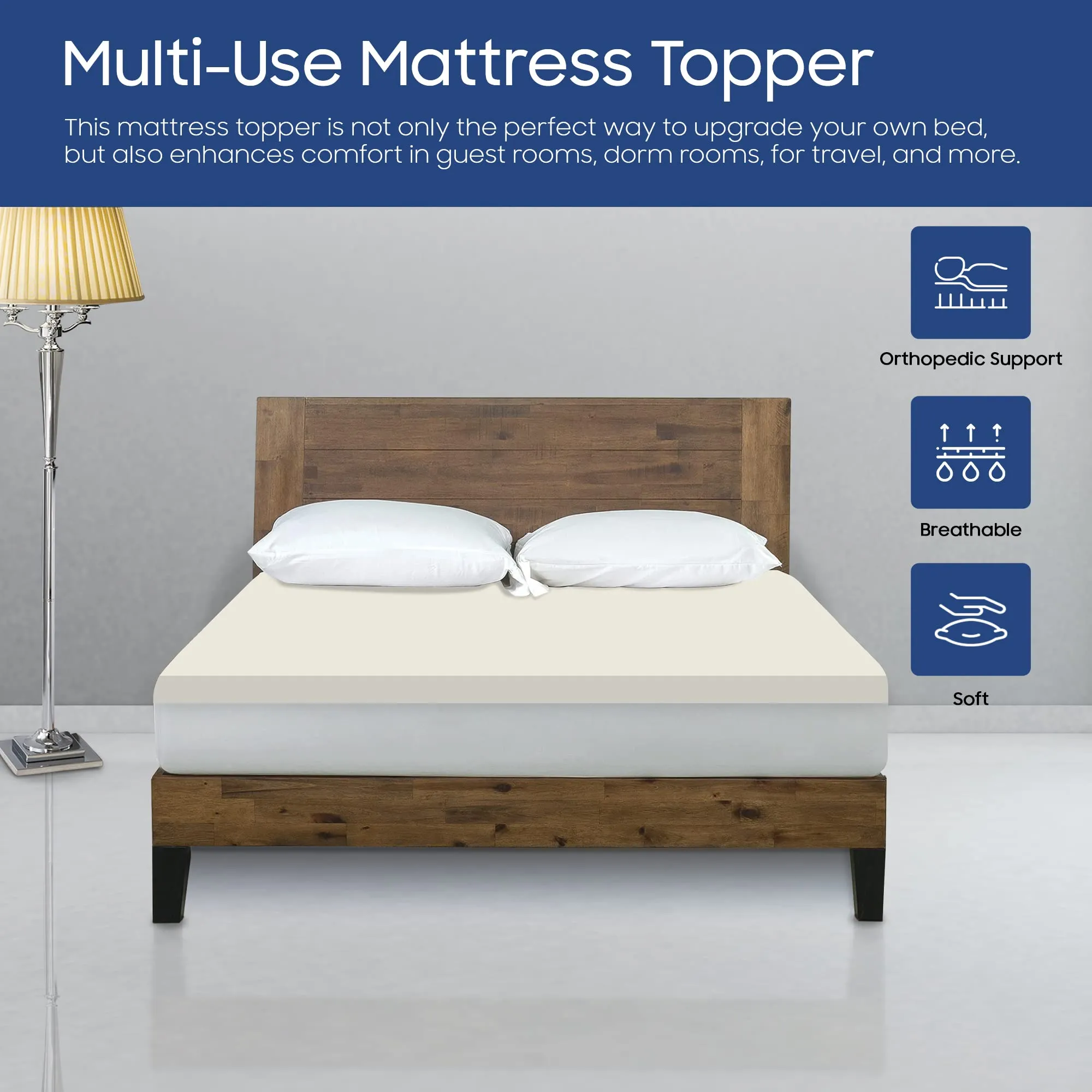 Spinal Solution 2-Inch High Density Foam Topper,Adds Comfort to Mattress, Queen Size, 1