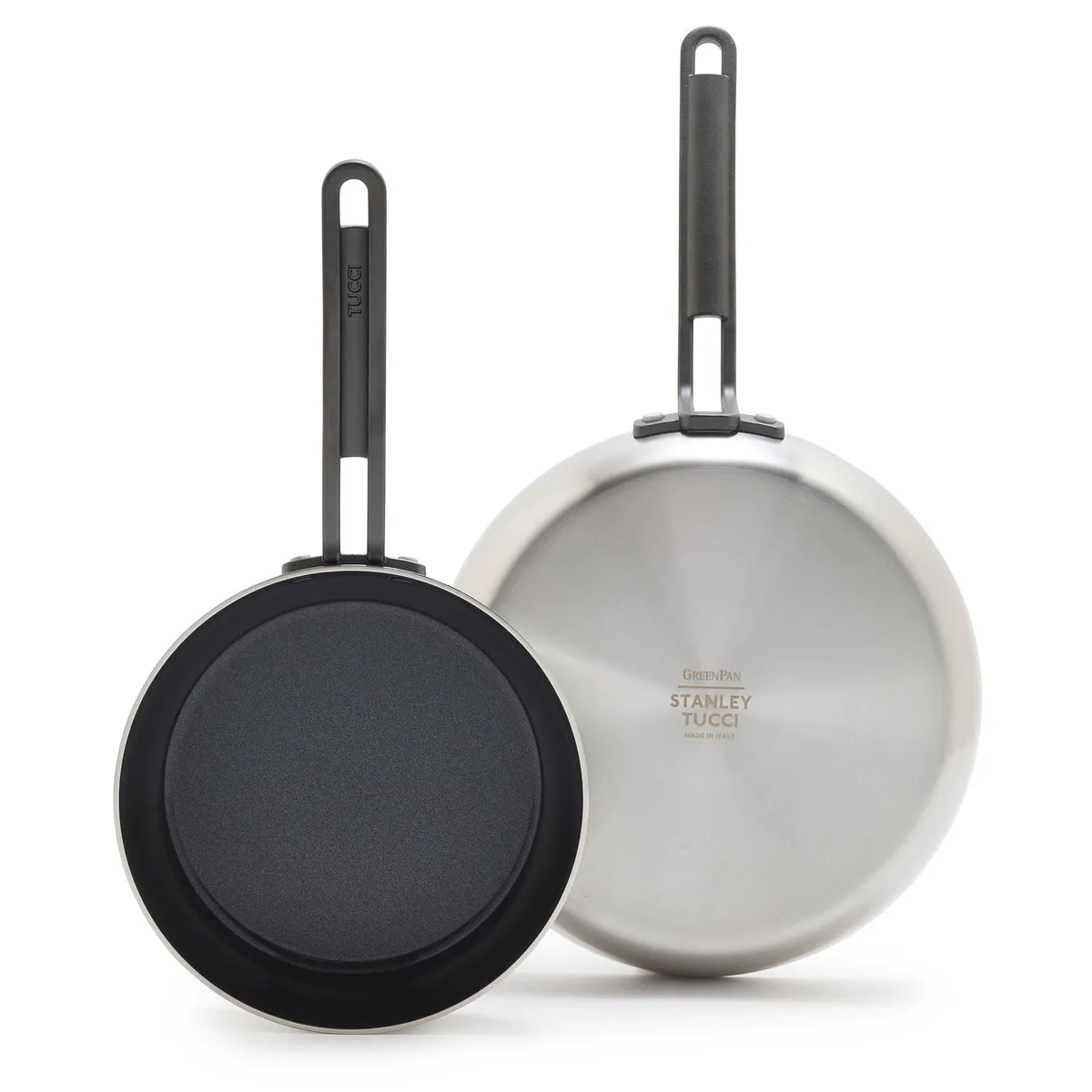 Stanley Tucci™ Stainless Steel Ceramic Nonstick 8" & 10" Frypan Set | Black Handles