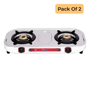 Surya Flame Costa Gas Stove 2 Burners | Stainless Steel Body | Manual LPG Stove | Sleek Body Design With Anti Skid Rubber Legs - 2 Years Complete Doorstep Warranty(Pack of 2)