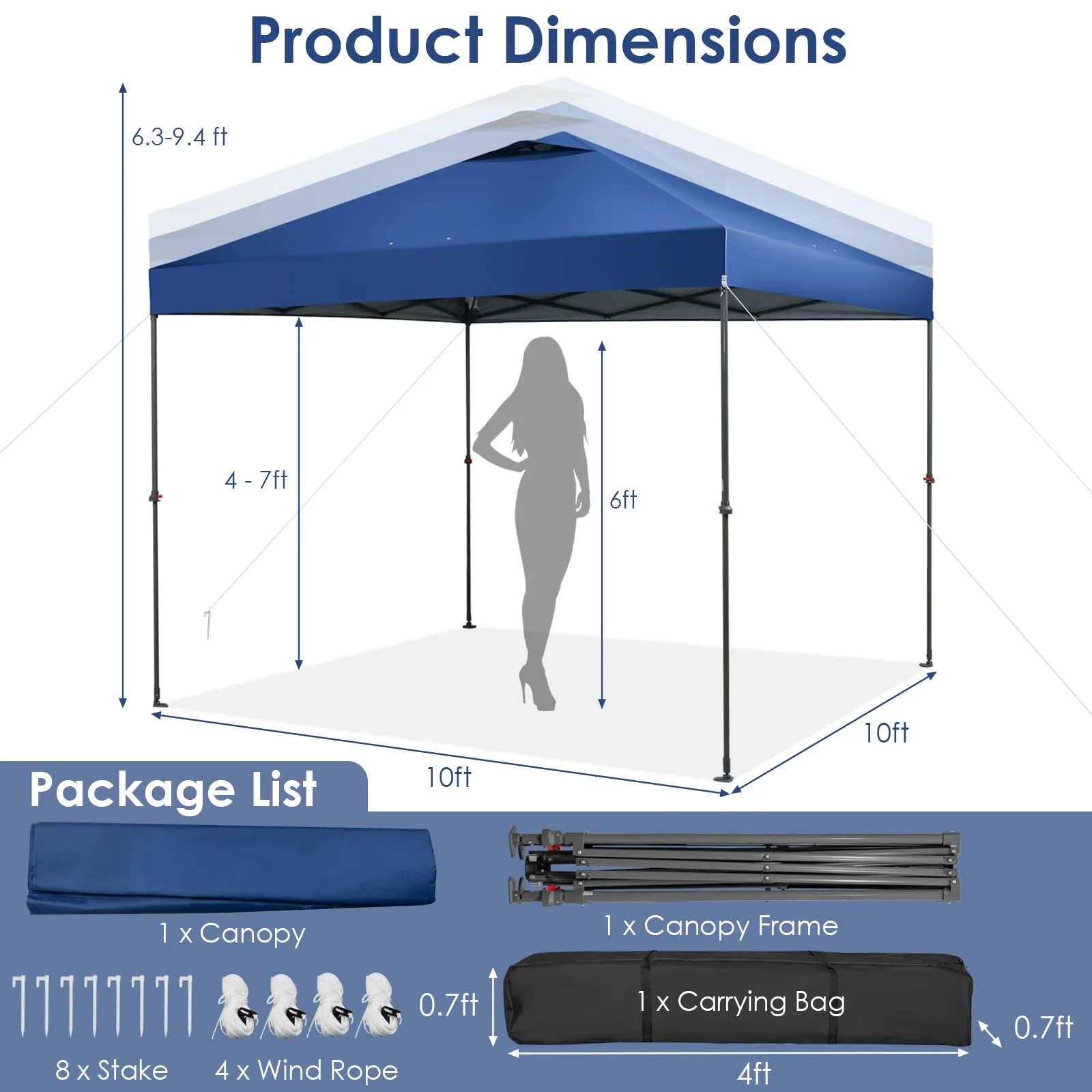 Tangkula 10x10 Ft Pop Up Canopy, 1 Person Set-up Instant Tent with Center Lock