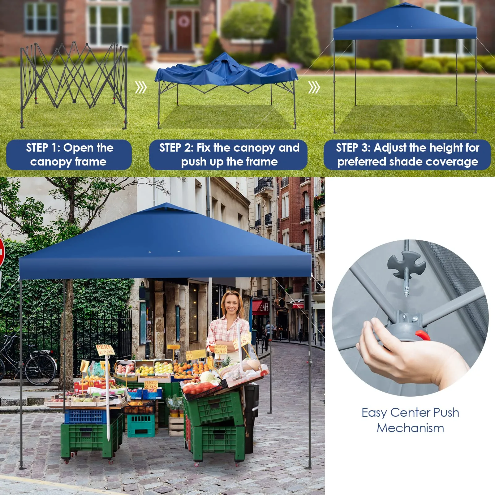 Tangkula 10x10 Ft Pop Up Canopy, 1 Person Set-up Instant Tent with Center Lock