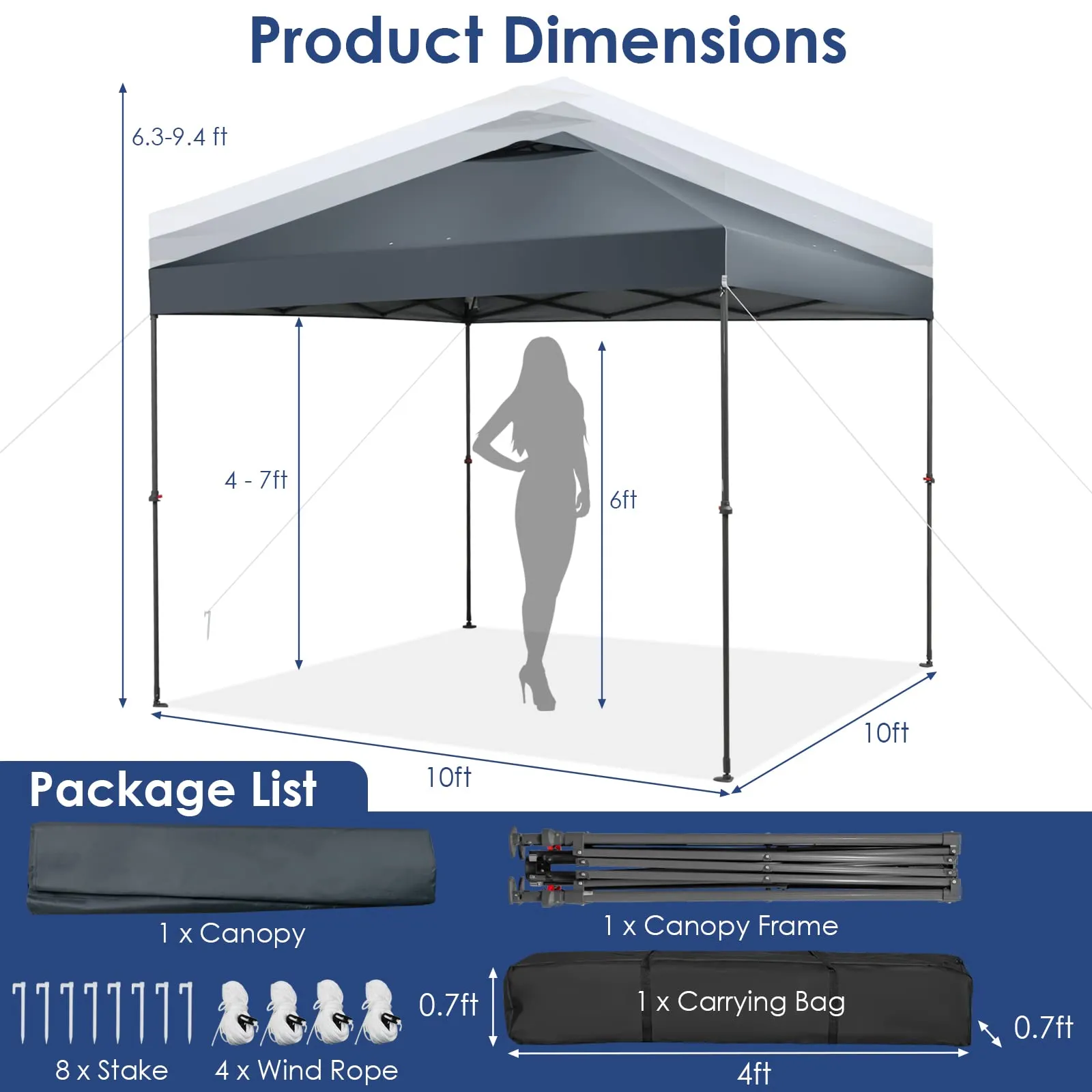 Tangkula 10x10 Ft Pop Up Canopy, 1 Person Set-up Instant Tent with Center Lock