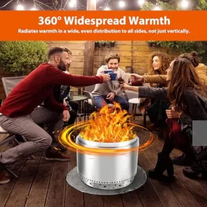 timeless 27 Inch Smokeless Fire Pit - Portable Stainless Steel Camping Stove with Stand & Removable Ash Pan | Ideal for Outdoor Wood Burning | H: 11.5 in, 26.9 lbs