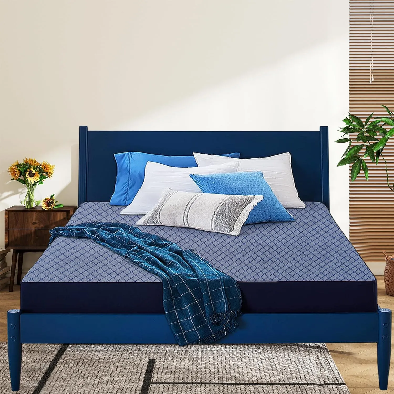 TRENDY VIBES | Queen Size | Orthopedic Mattress Memory Foam Mattress, Mattress Single Bed | 6-Inch | Bed Mattress, Queen Size Mattress (72x60x6 Inches, Medium Firm) - Navy Blue