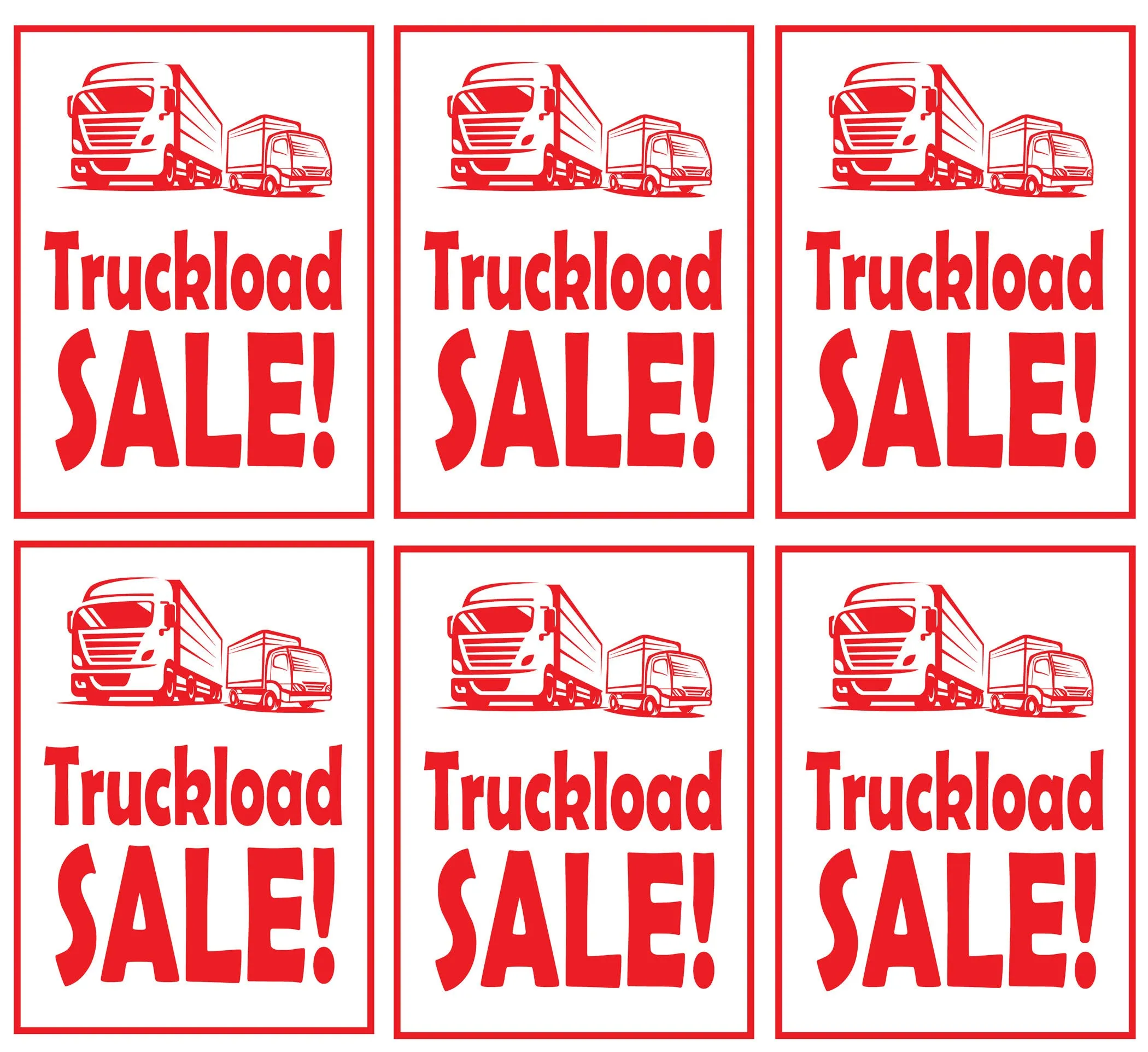 Truckload Sale Store Window Display Paper Signs; 18w x 24h - 6 Pack