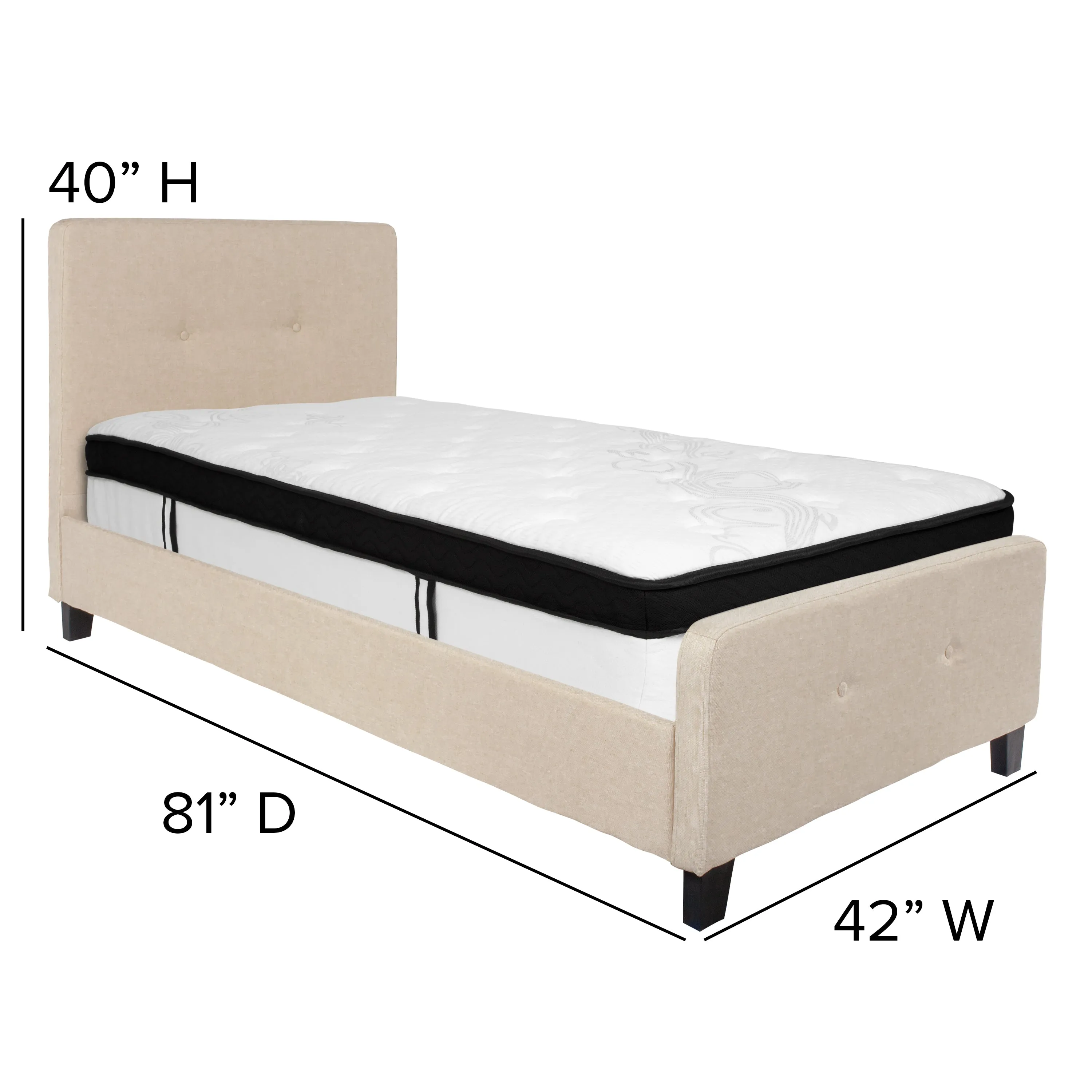 Twin Platform Bed Set-Beige HG-BMF-17-GG