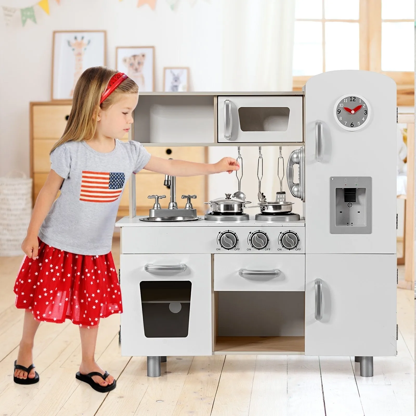 Vintage Play Kitchen with Realistic Water Dispenser