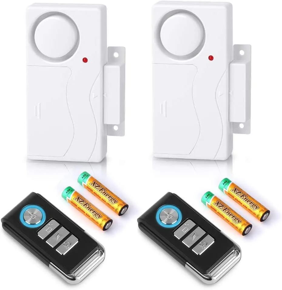 Wsdcam Wireless Door Alarm with Remote 2 Pack, Battery Included, 105 Db Loud Pool Door Alarm, Wireless Door Open Alarms Sensor for Kids Safety Home Security